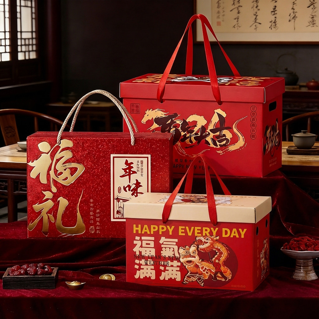 新年礼盒送礼卤味土特产坚果贺新年腊味腊肠牛肉包装空盒定制文字