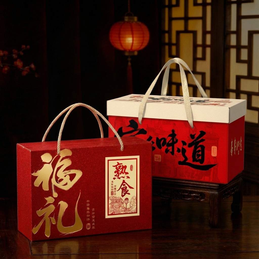 新年礼盒送礼卤味土特产坚果贺新年腊味腊肠牛肉包装空盒定制文字