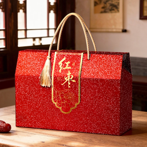 红枣礼盒鸡肉腊味包装空盒特产国风烫金流苏手提牛肉生鲜盒定制