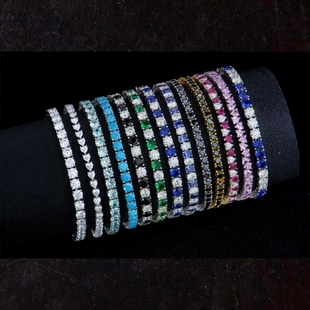 彩色莫桑石手链网球满钻四爪黑莫桑男女纯银镀白金仿钻石手镯10分