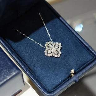 铂金pt950培育钻石loop大号四叶草项链18K金满钻吊坠莫桑石人工钻