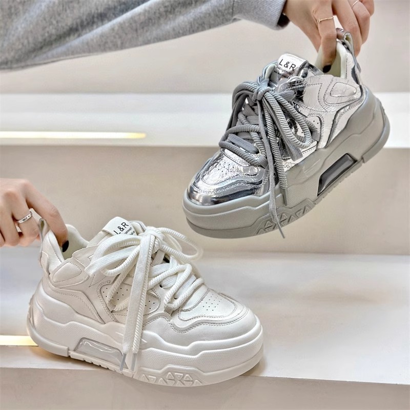 欧货6cm厚底真皮小白鞋老爹鞋女