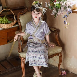 儿童傣族服装女童秋季民族风演出服云南西双版纳度假旅拍写真套装