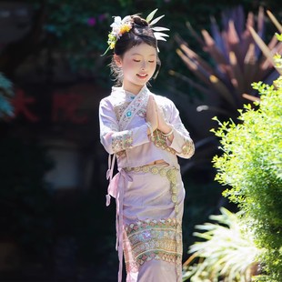 元旦傣族服装女儿童演出服云南西双版纳服饰小女孩泰国衣舞蹈服装