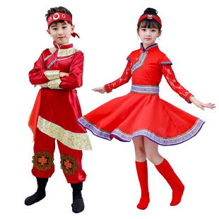 六一儿童蒙古衣服男女蒙族舞蹈服装蒙古袍演出服少数民族表演服饰