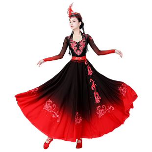 新疆舞蹈演出服女维吾族舞练习裙成人大摆裙表演服艺考舞蹈服装
