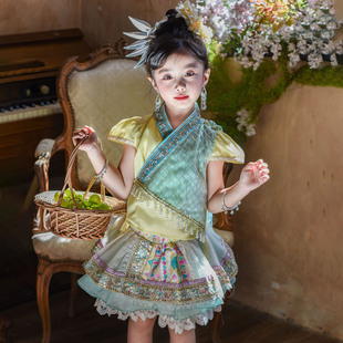 儿童傣族服装女童秋季民族风演出服云南西双版纳度假旅拍写真套装