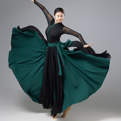 蒙古舞蹈演出服女成人少数民族服装蒙族大摆裙艺考练习半身裙长裙