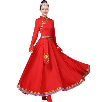 新款蒙古舞蹈演出服艺考练习裙蒙族舞蹈服女民族大摆裙蒙古服装女