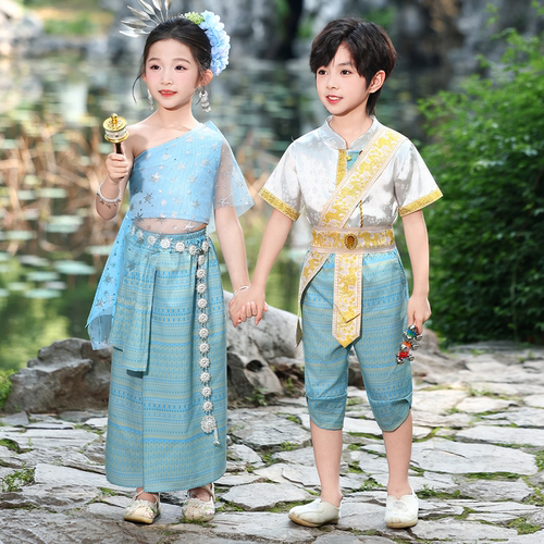 儿童傣族服装男女童夏季泼水节舞蹈服儿童节演出服全套旅拍服装