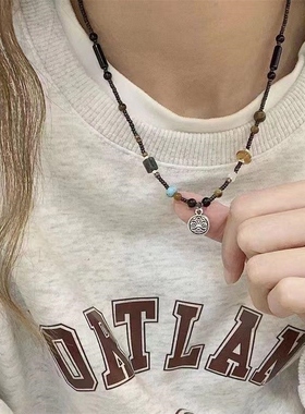 非金属项链 非金属项链小醒狮中式国潮手工串珠锁骨链项链毛衣链