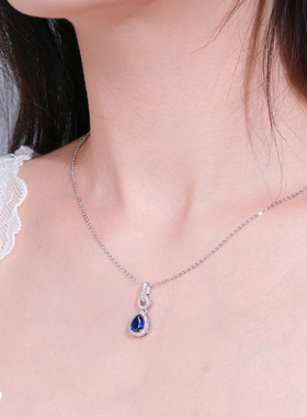 尚美伯爵5A水滴蓝色锆石项链女气质轻奢高级感s925银吊坠尚美伯爵