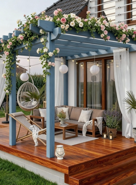 户外爬藤花架实木架庭院花园凉亭室外阳台防腐木葡萄架子露台雨棚