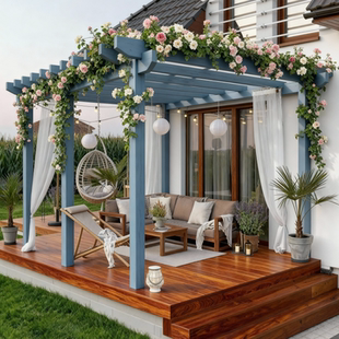 户外爬藤花架实木架庭院花园凉亭室外阳台防腐木葡萄架子露台雨棚