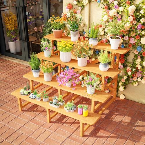 进口芬兰木花架阶梯式花架置物架