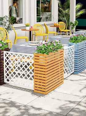 餐厅户外隔断花槽长方形庭院花园防腐木网格栅栏花箱室外围栏花架