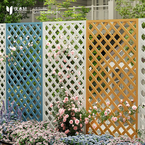 户外白色防腐木栅栏网格爬藤架