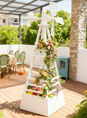 户外庭院防腐木风车幼儿园花架白色花园月季爬藤支架装饰布置网红