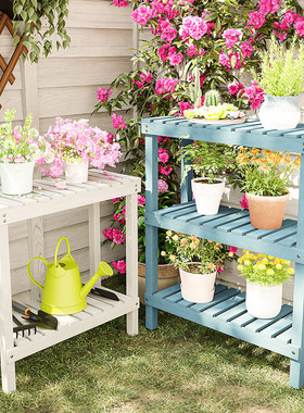 室内实木置物架阳台靠墙多层木头花架户外庭院防腐木制架子可移动