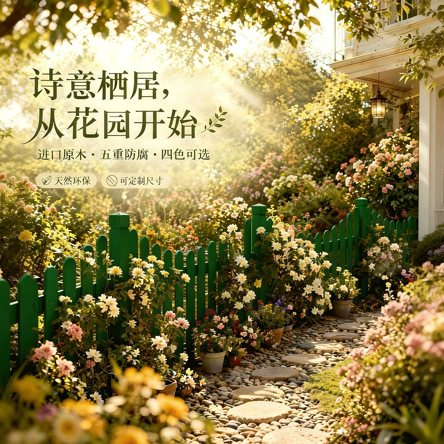 防腐木栅栏户外庭院花园围栏实木小篱笆菜园花坛护栏室外装饰栏杆