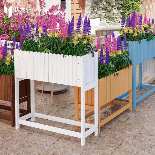 户外庭院长方形木质花箱种植花盆