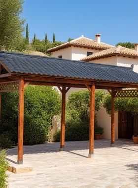 别墅一楼小院装饰防腐木凉亭长廊户外庭院遮阳棚室外花园组装雨棚