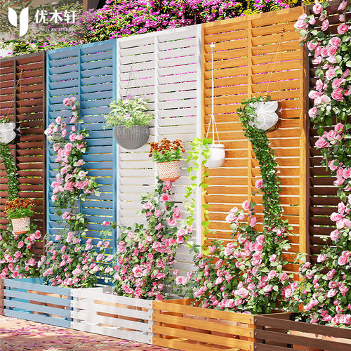 防腐木百叶栅栏隔断花箱爬藤架