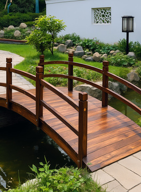 花园防腐木景观小木桥户外庭院水池装饰公园鱼池实木拱桥室外造景