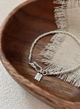 999纯银古法盘缠手链碎银子