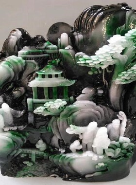 玉石福建寿山石指日高升翡翠色山水客厅摆件仿独山玉观赏石