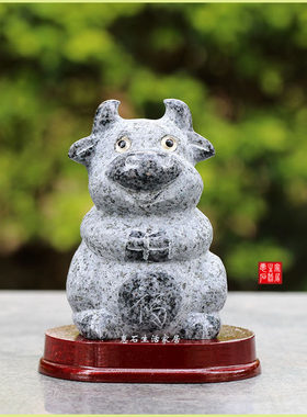 手工小牛雕刻创意石头摆件
