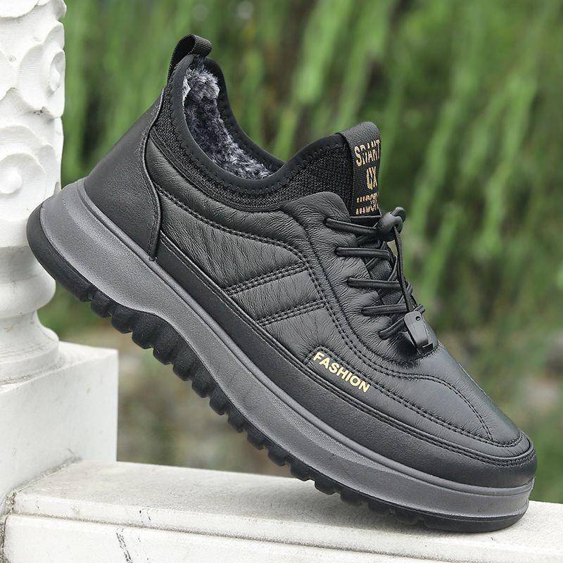 棉鞋男秋冬款厚底舒适轻便休闲鞋子户外潮流时尚皮面加绒保暖男鞋