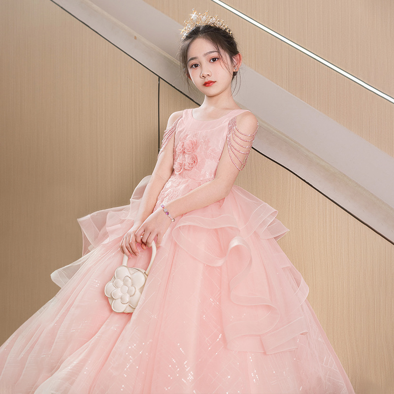女童礼服高端气质走秀钢琴演奏主持人表演六一演出蓬蓬纱新款