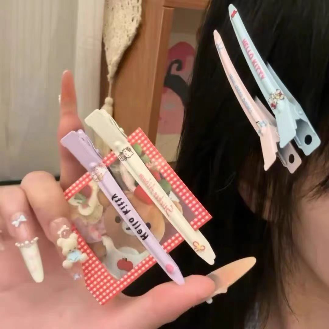 kt猫鸭嘴可爱ins格子刘海发饰甜美发夹软妹少女卡通发卡猫咪