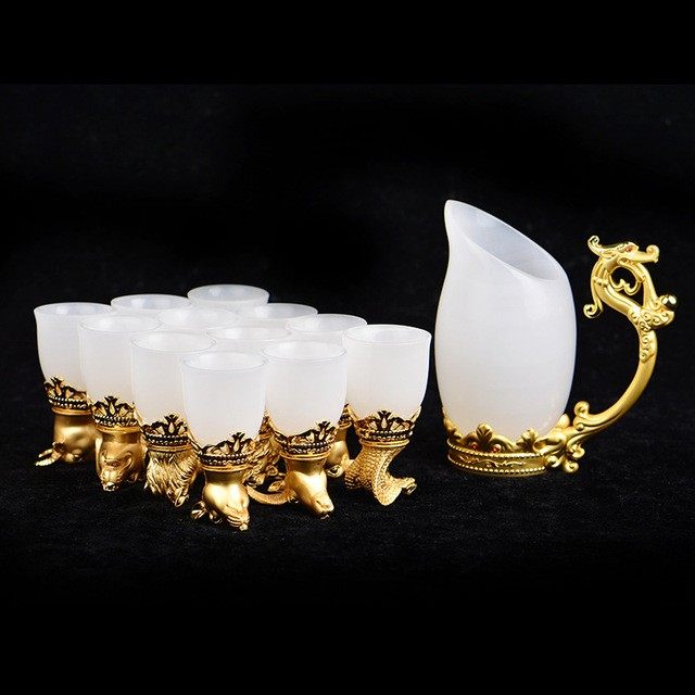 天然白玉酒杯子十二生肖酒具分酒器套装高档家用轻奢礼盒白酒古风