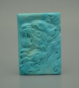 【松石苑】原矿蓝色绿松石白虎雕刻 挂件 吊牌 田宏博作品