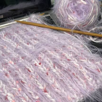 彩虹渐变围巾线马海毛手工diy编织材料包中粗豆豆线礼物手织围巾