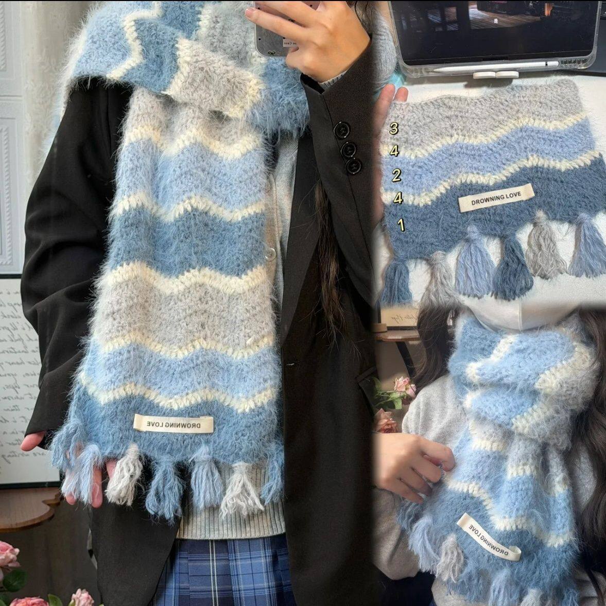 渐变波浪圣诞围巾手工编织diy羊毛混纺材料包毛线送女友闺蜜礼物
