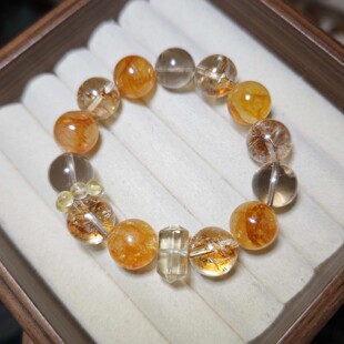 【招财锦鲤】天然水晶黄金胶花金箔锦鲤胶花茶晶巴西黄水晶双尖