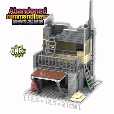 二战积木军事造景配套场景基地废墟废弃炮楼哨塔前线阵地拼装玩具