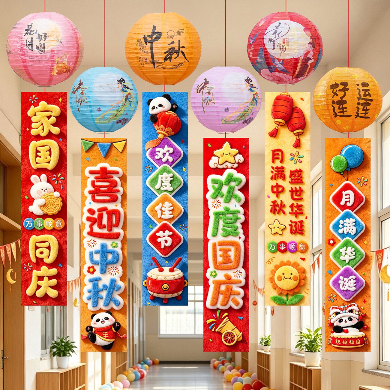中秋国庆节古风灯笼吊饰布置幼园