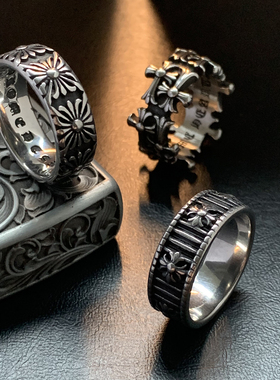 太阳花系列-机车风钛钢复古戒指