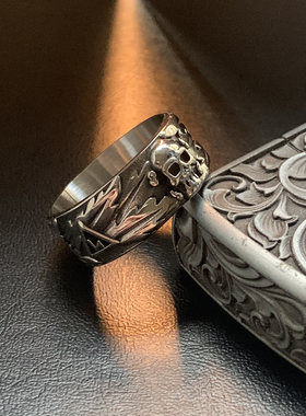 枫叶骷髅-钛钢哥特中古重工戒指