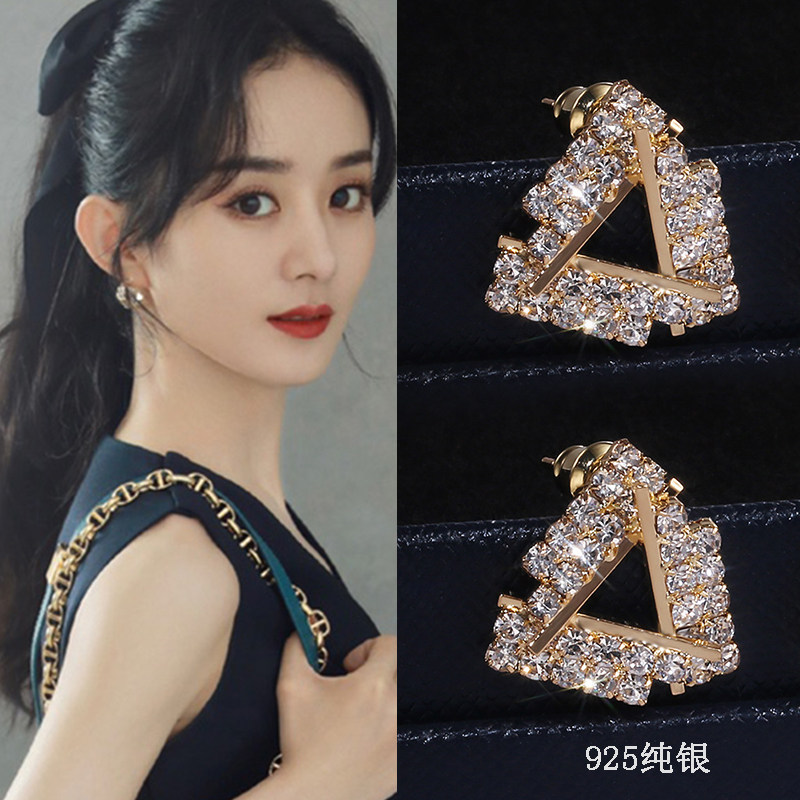 纯银耳钉简约女小巧潮金色耳饰品
