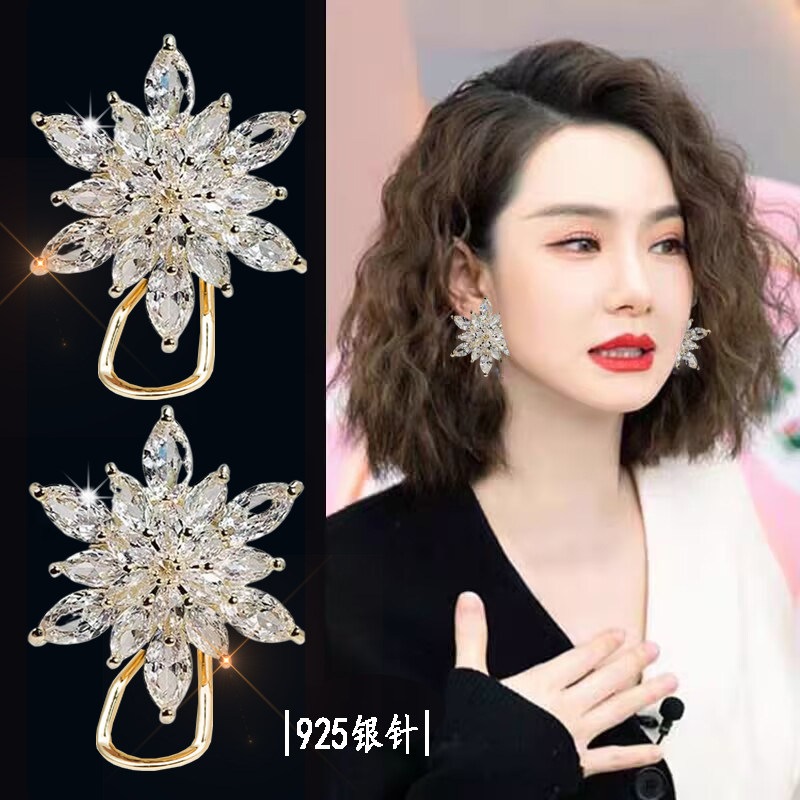 春夏搭配水晶高端大耳环耳夹女