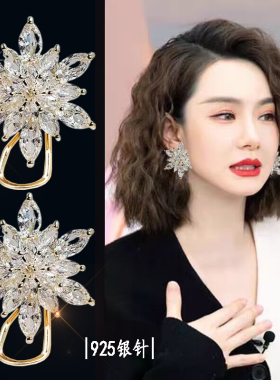 春夏搭配水晶高端大耳环耳夹女