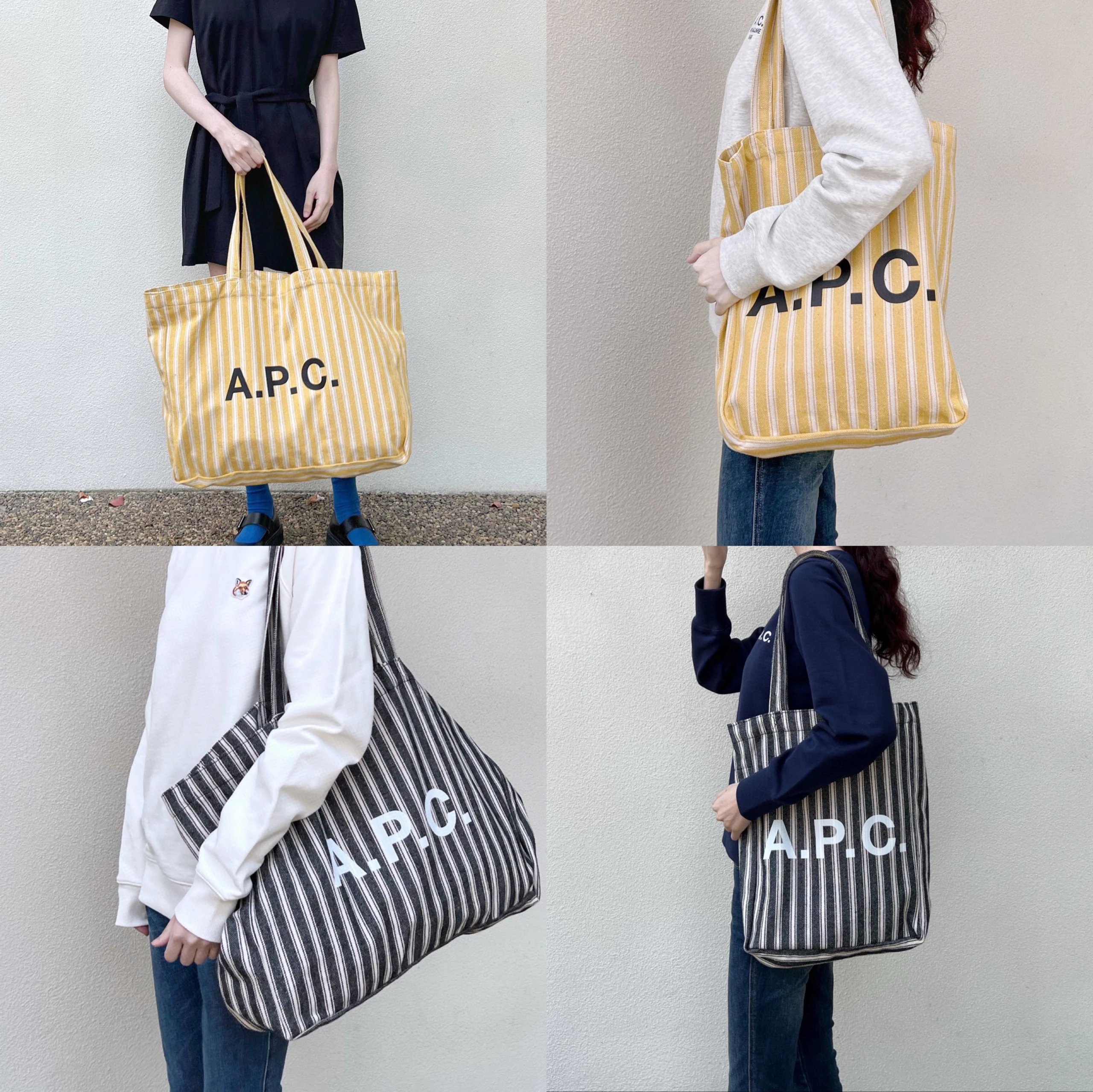【IKAT】 贸易公司订单！apc22春夏经典条纹字母帆布单肩手提包