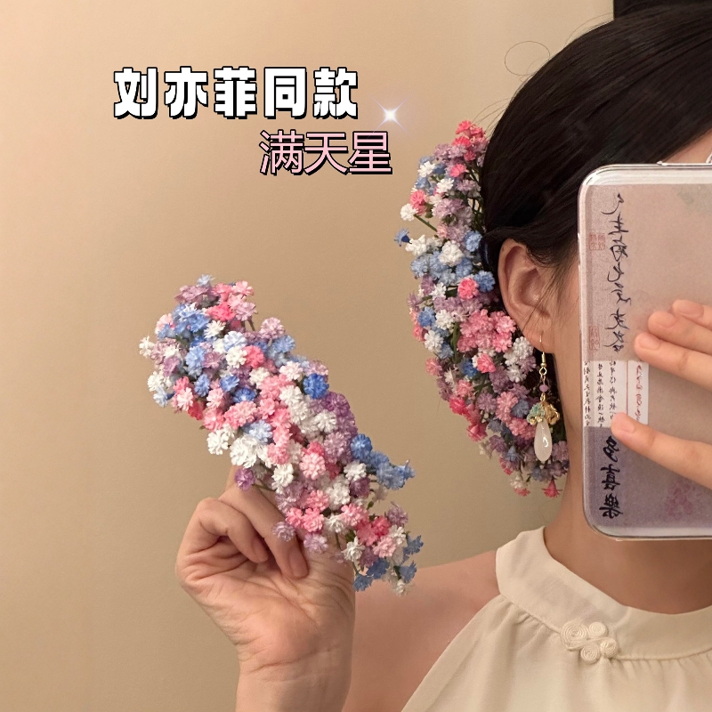 刘亦菲同款满天星晚宴发饰仿真花头饰发夹古堡礼服头花公主油画感