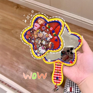 新款蒂蒂猫摇摇乐镜子可爱随身便携梳妆镜创意DIY手持化妆镜