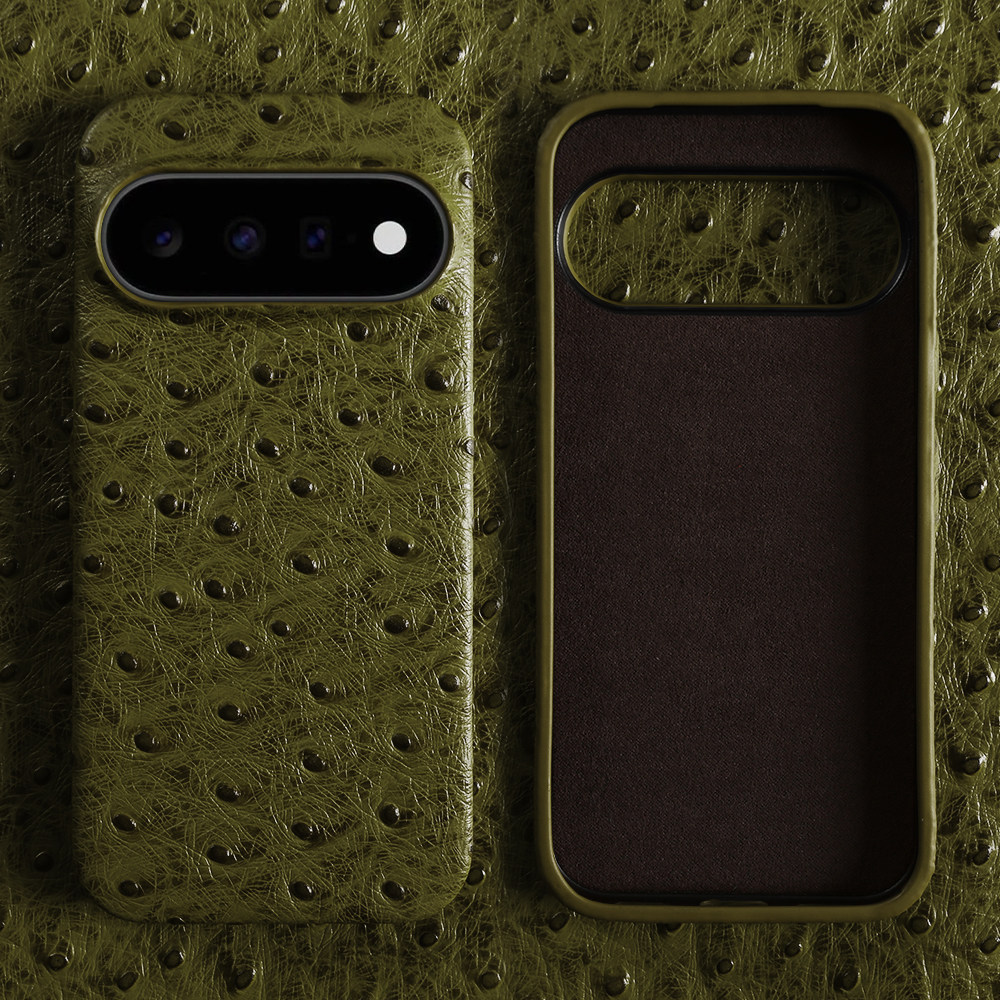 适用谷歌Pixel11ProXL手机壳鸵鸟纹真皮10XL新款高级商务简约个性小众9Pro软皮质小牛皮8A全包牛皮防摔保护套